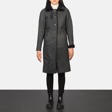 Alina Shearling Black Leather Coat